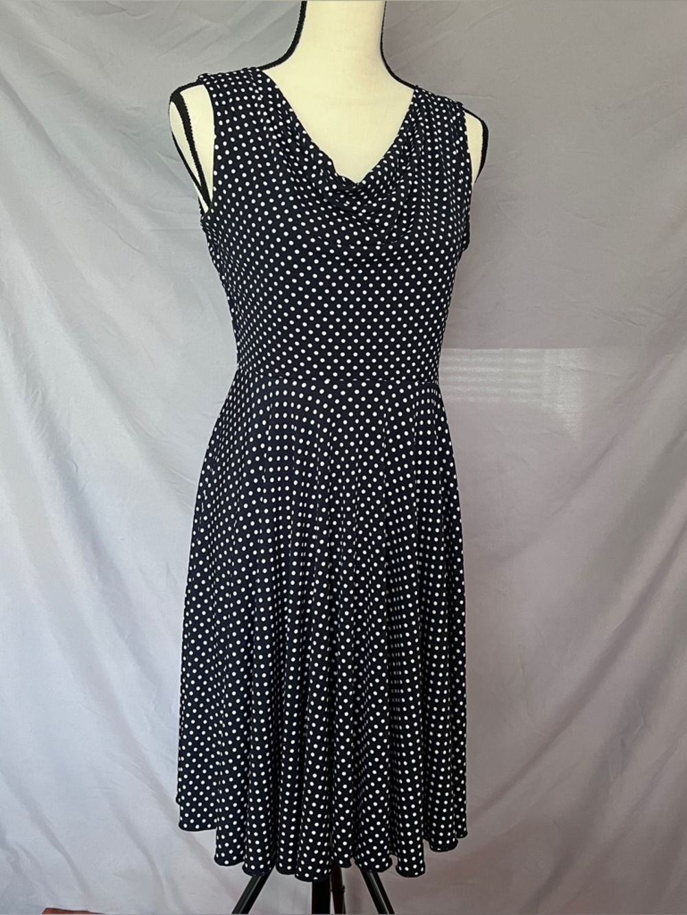 Navy & white polka dot A-line sleeveless dress | size 6